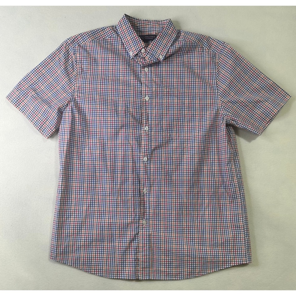 Roundtree &‎ Yorke Mens Medium Short Sleeve Plaid Button Down Shirt 100% Cotton
